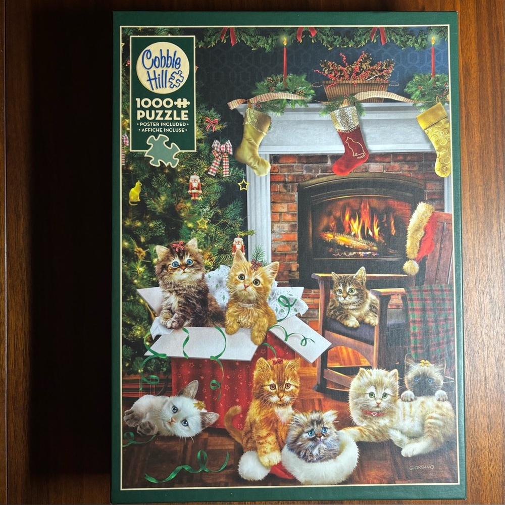 Cobble Hill Christmas Kittens Puzzle 1000 pc Jigsaw Cats Tree Presents Cute Cozy